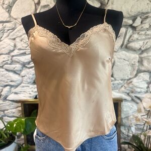 Others Follow Satin Tan Cami with Lace Trim